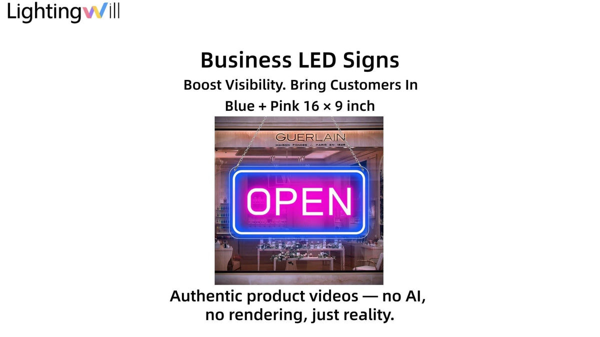 OPEN LED Neon Sign Video Demo – Blue & Pink Glow Storefront Sign with Plug & Play Setup | LightingWill