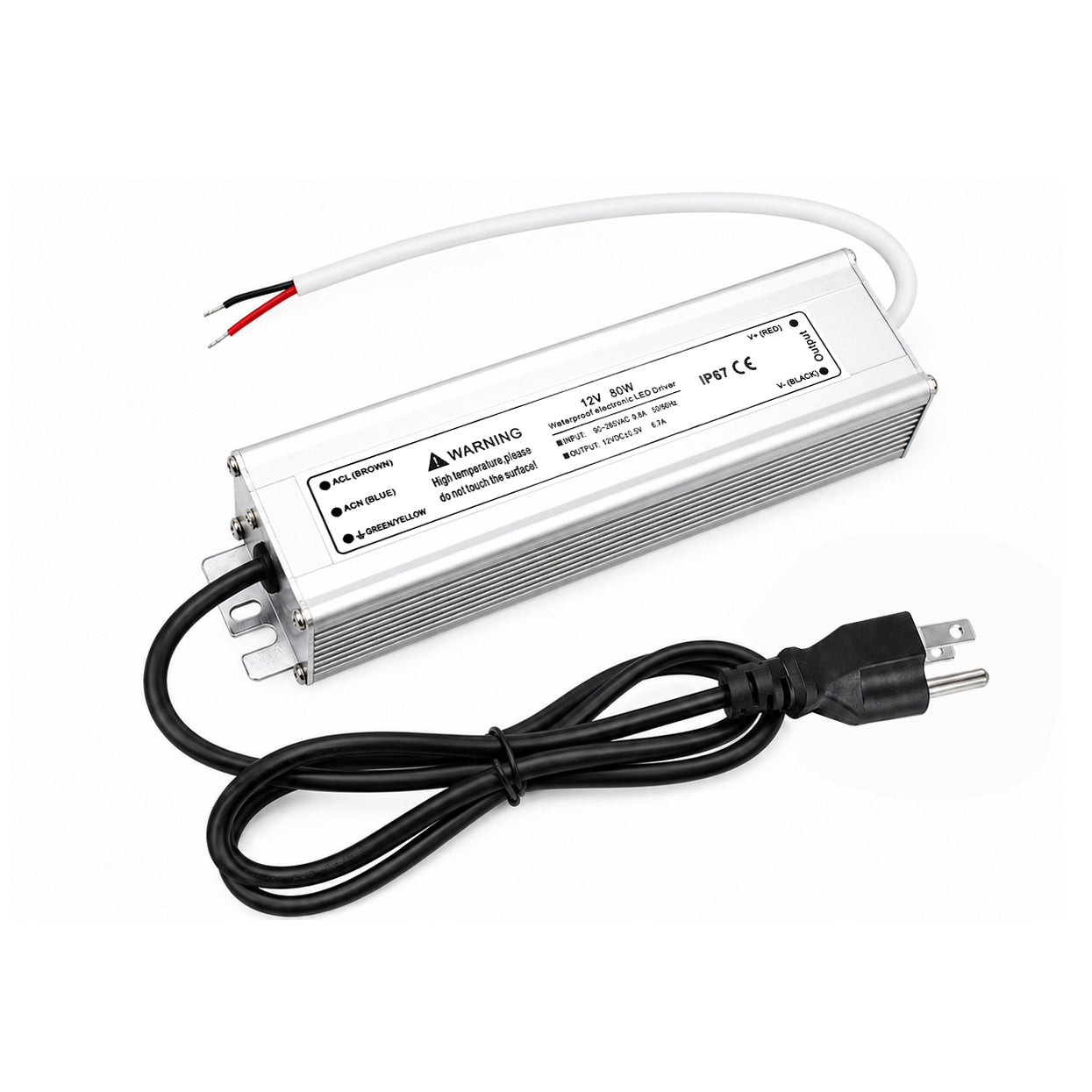 80W 12V/24V/36V/48V Waterproof LED Power Supply, 90-265V Input, Single Output, Aluminum Housing, Outdoor LED Lighting Driver, CE/RoHS/FCC Certified, US/UK/EU Plug