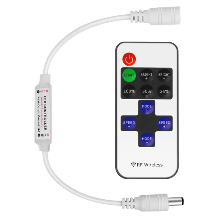 LightingWill LED Strip Controller DC5V-24V RF Remote Dimmer White Wireless LED Controller for Single Color 5050 3528 LED Strips