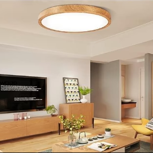 AC 220–240V Round Wood Grain LED Ceiling Light, 24W 3000K / 4500K / 5000K / 6500K Flush Mount Ceiling Light Local Stock (UK/DE)