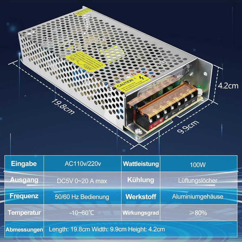 DC 5V 10W–300W Switching Power Supply, AC 110/220V Input, LED Strip Driver Transformer, Industrial Metal Case with Terminals, CE/FCC/RoHS Certified (300W with Cooling Fan)