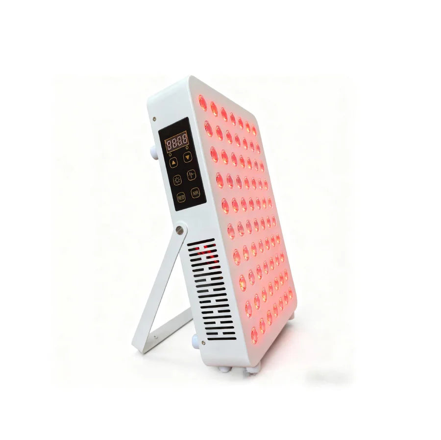 100W Desktop Infrared Therapy Lamp – 70 LEDs | Touch Screen | Red Light 660nm & IR 850nm | Dimmable Timer | AC100–240V | Desktop Stand Design | for Skin Care | Hanging Rope & Goggles Included | US / EU / UK / AU Plug