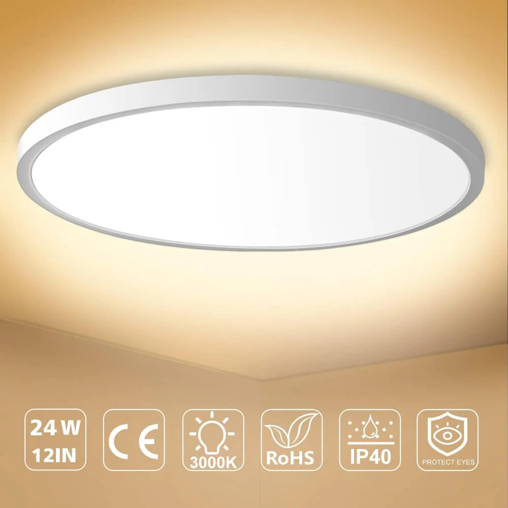 12 Inch Round 24W White LED Ceiling Light, 3000K / 4500K / 5000K / 6500K Flush Mount Ceiling Light Local Stock (US/UK/DE)