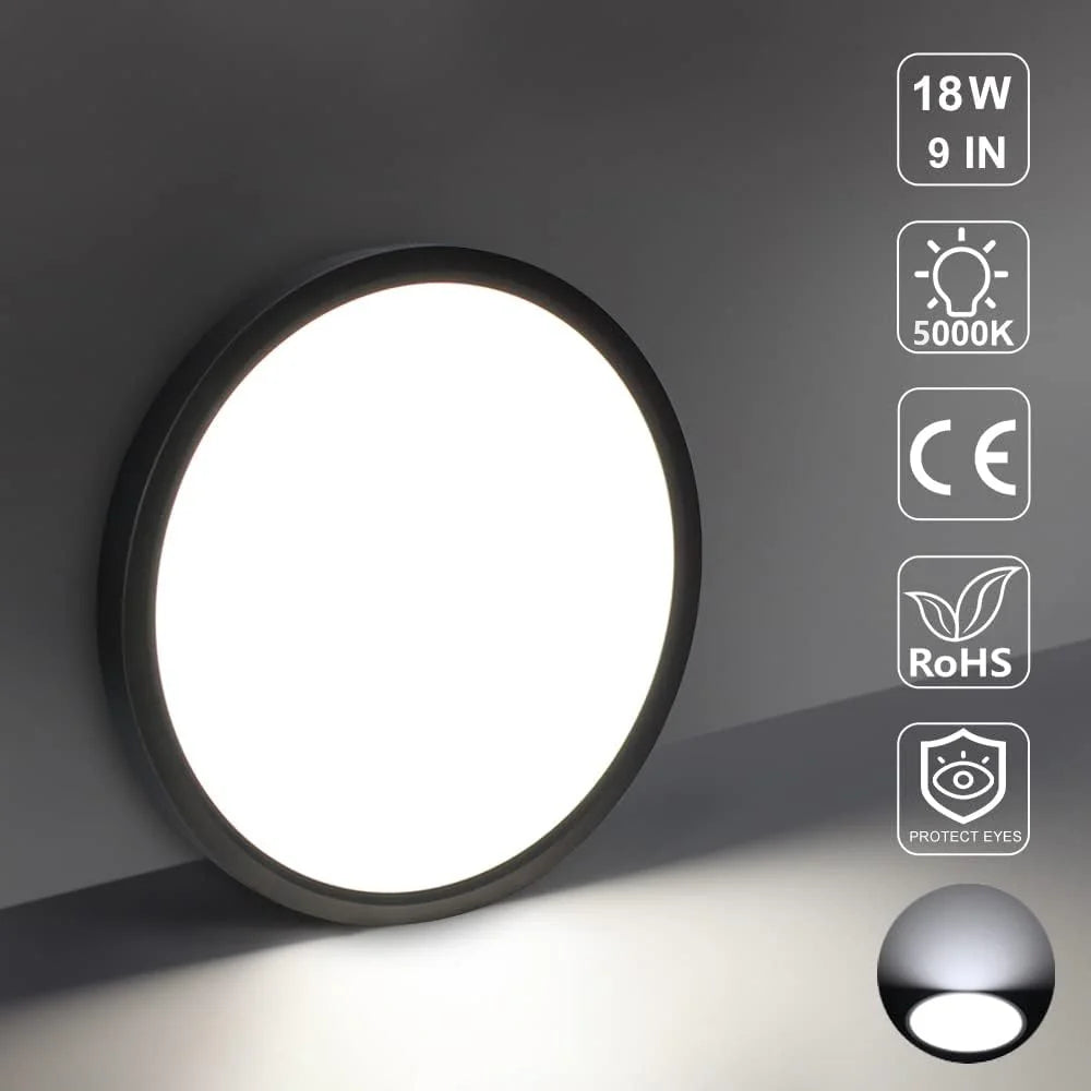 9 Inch 18W White / Black Round Ceiling Light – AC 220–240V | 3000K / 4500K / 5000K / 6500K | Flush Mount Ceiling Light for Modern Home Lighting | 1-Pack – Local Stock (UK)