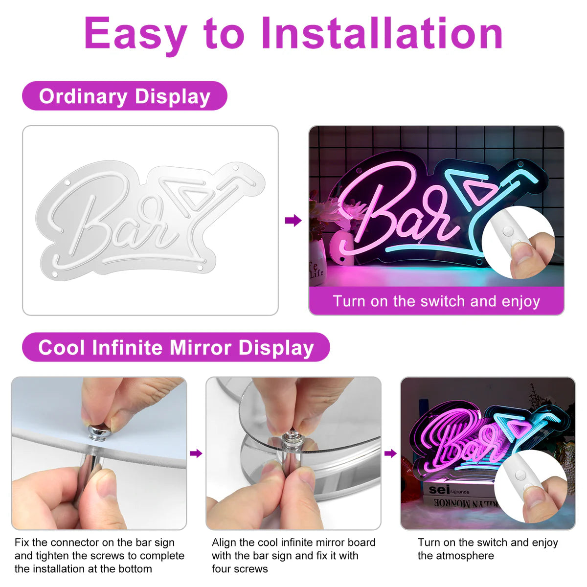LED Neon Signs – Bar LED Sign – 16.5 × 9 Inch | Pink & Ice Blue Glow | USB Powered | Hanging | Ideal for Bar, Pub, Lounge, Nightclub, Party Mood Lighting
