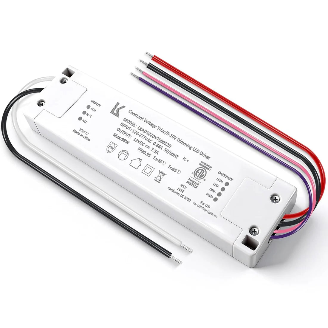 100W 12V DC Plastic Case Triac Dimmable LED Driver, ETL Listed, AC 120-277V Input, LED Driver for LED Strip Lighting / Under Cabinet Lighting / Home Ambient Lighting
