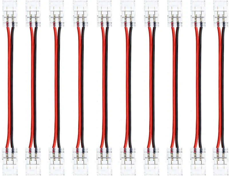 LightingWill LED Strip Connector 8mm 2Pin Transparent Solderless Clips, LED Light Strip Connector Crystal Strip to Wire Strip to Strip DC Adapter L Connector, Bulk 500pcs MOQ Factory Direct