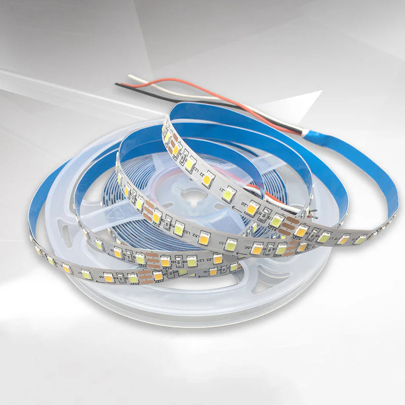 DC12V SMD2835 Dual Color LED Strip Light | 5M | 120 LEDs/m | 8mm PCB | High Brightness Low Voltage LED Tape | IP00 / IP67 | Warm White + Cool White | for Mirror, Kitchen Cabinet, Bedroom