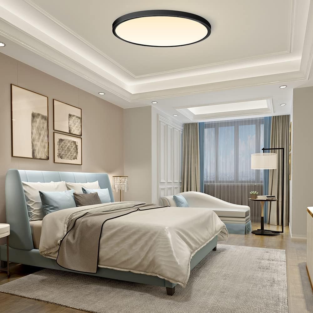 AC 110–130V Round Black LED Ceiling Light, 18W / 24W / 32W Options 3000K / 4500K / 5000K / 6500K Flush Mount Ceiling Light Local Stock (US)