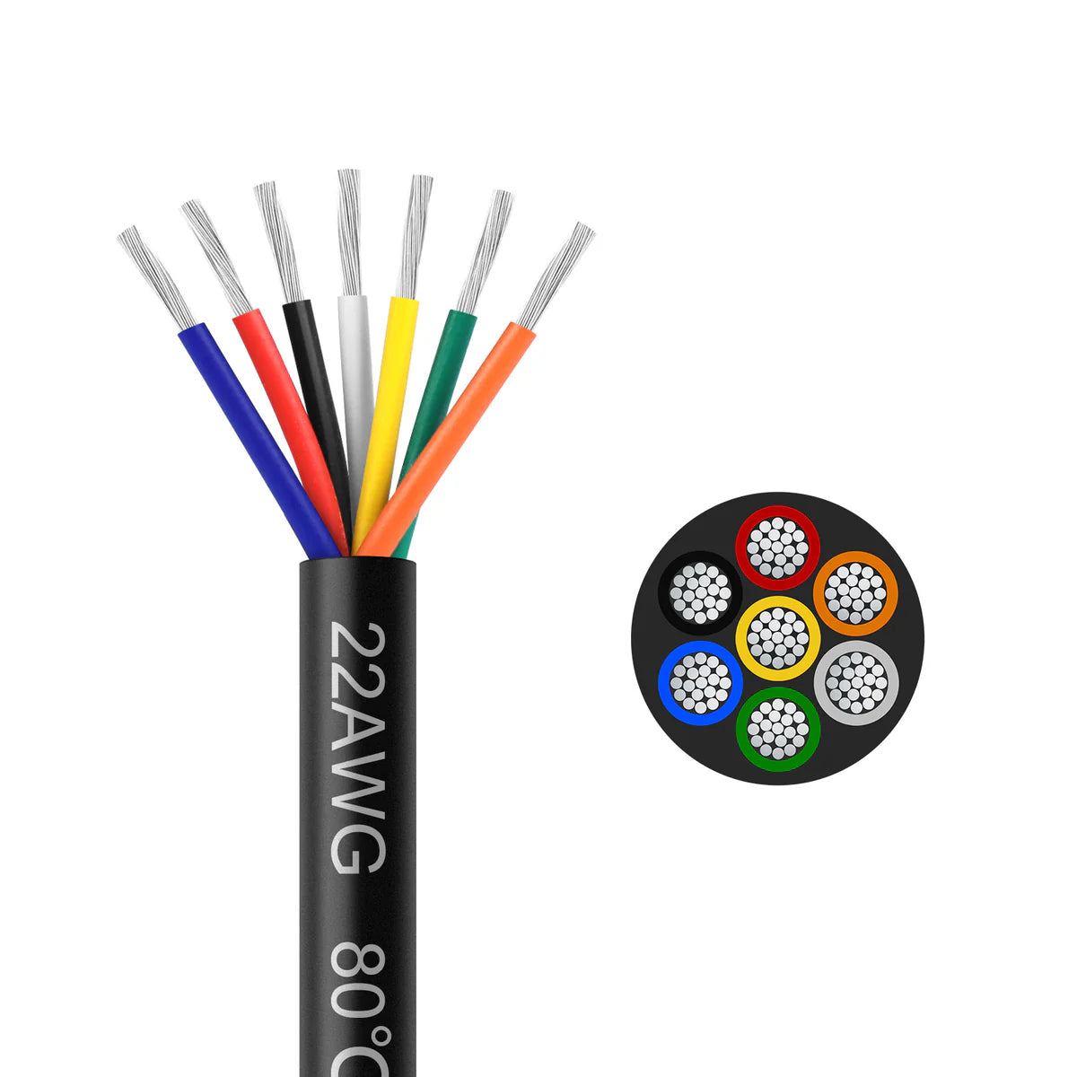 22 AWG 6/7/8 Conductor Black/White PVC Insulated Copper Cable – Multi-Core Control Cable Flexible Wire for LED & Electrical Systems – 10m (33ft)