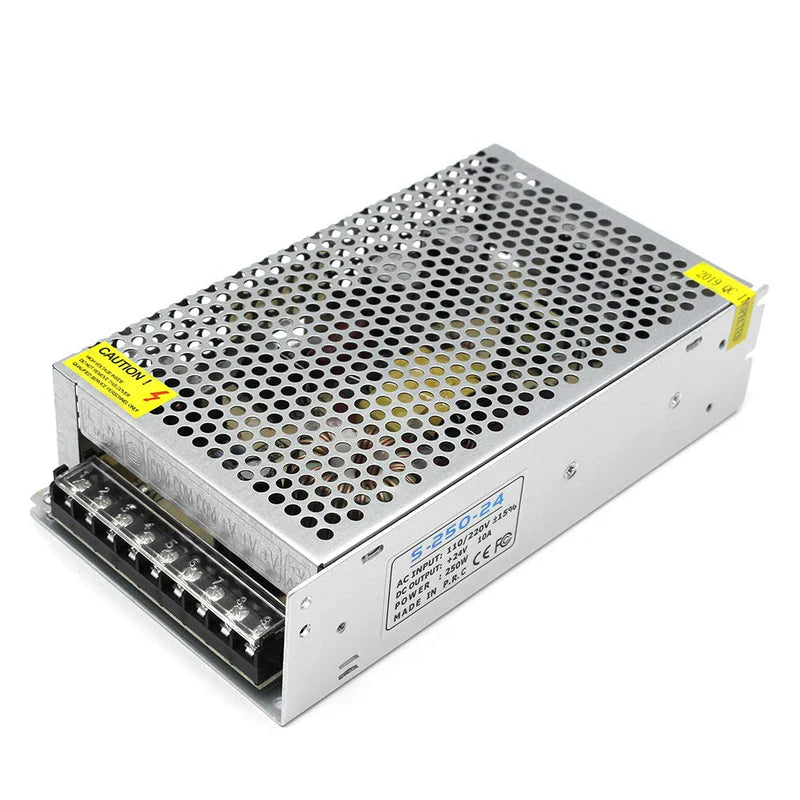 DC 12V/24V 60W–250W Switching Power Supply, AC 110/220V Input, Constant Voltage LED Driver Transformer, Metal Case with Screw Terminals, CE/FCC/RoHS Certified