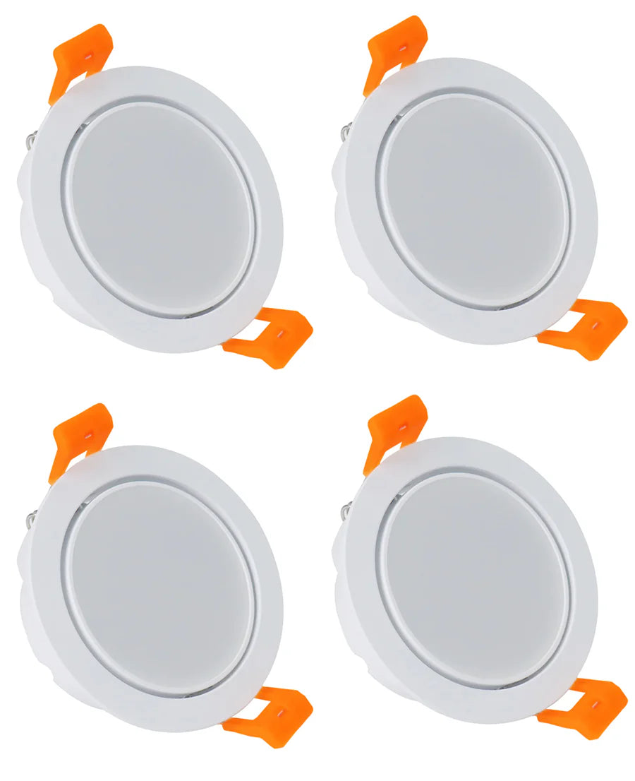 ECO-5 Series Adjustable Ultra-Thin Frosted LED Downlight – White Housing – TRIAC Dimmable – 5W (3″ Cut-out) – 4-Pack – 3000K–6000K – 100–130V / 200–240V