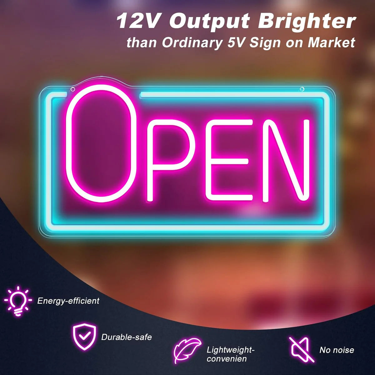 OPEN Neon Sign – 5 Glow Color Options | Big “O” Style | 17×9 inch (42×22 cm) | Window Hanging | Plug & Play for Storefronts