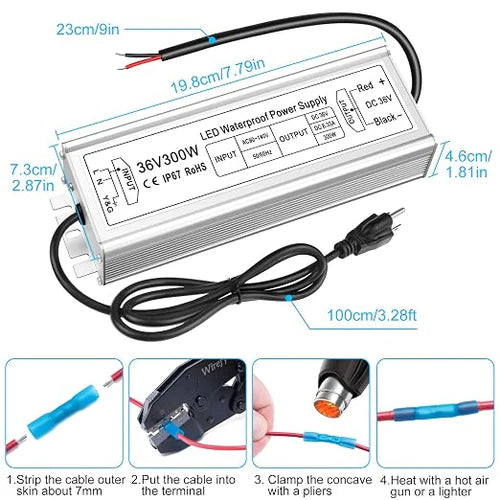 100W 36V/48V Waterproof LED Power Supply, 90-140V Input, Single Output, Aluminum Housing, Outdoor LED Lighting Driver, CE/RoHS/FCC Certified, US Plug