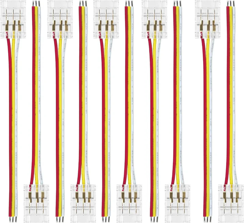 LightingWill LED Strip Connector 10mm 3Pin Transparent Solderless Clips, LED Light Strip Connector Strip to Wire Strip to Strip DC Adapter Connector for RGB IC Strip, Local Stock US UK