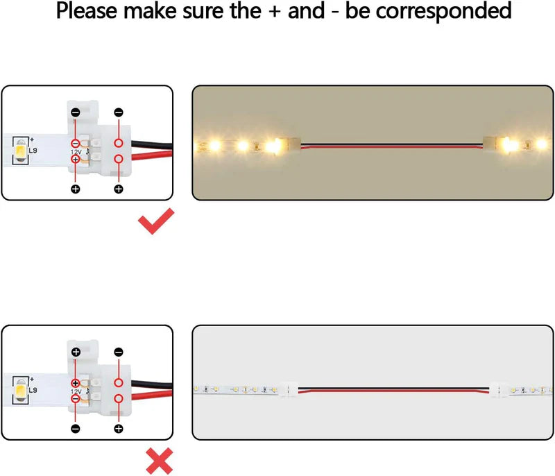 LightingWill LED Strip Connector 8mm 2Pin Solderless Clips, LED Light Strip Connector Strip to Wire Strip to Strip DC Adapter L T Connectors, 10 Pack, Local Stock US UK