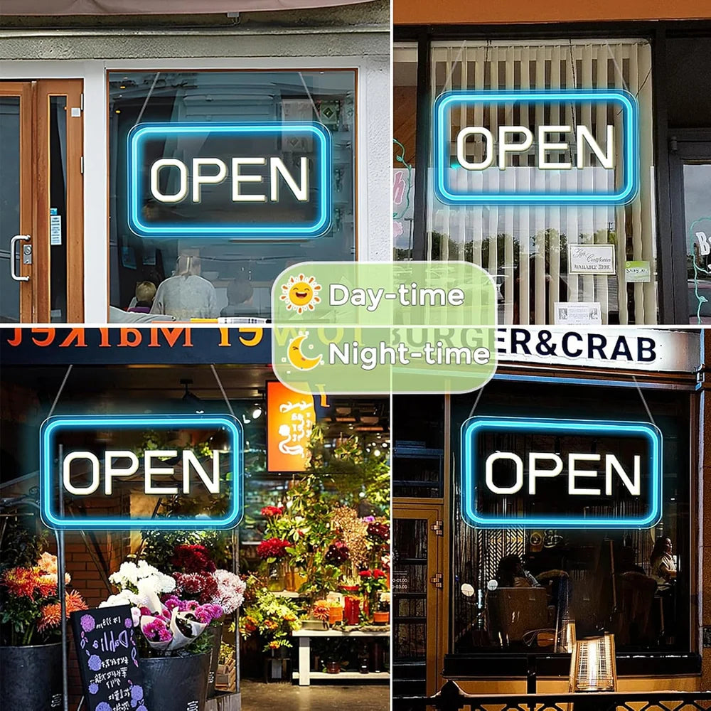 OPEN Neon Sign – 6 Color Options | USB Powered | 16×9 inch (44×24 cm) | LED Window Hanging Light for Storefronts