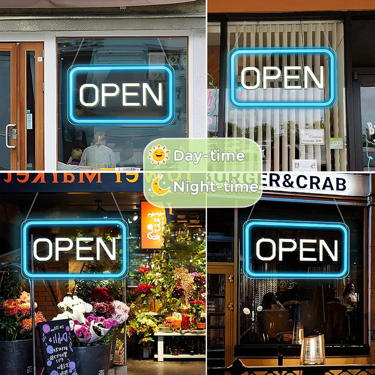 Vertical OPEN Neon Sign – 6 Color Options | USB Powered | 17×9 inch (44×24 cm) | LED Window Hanging Light for Storefronts