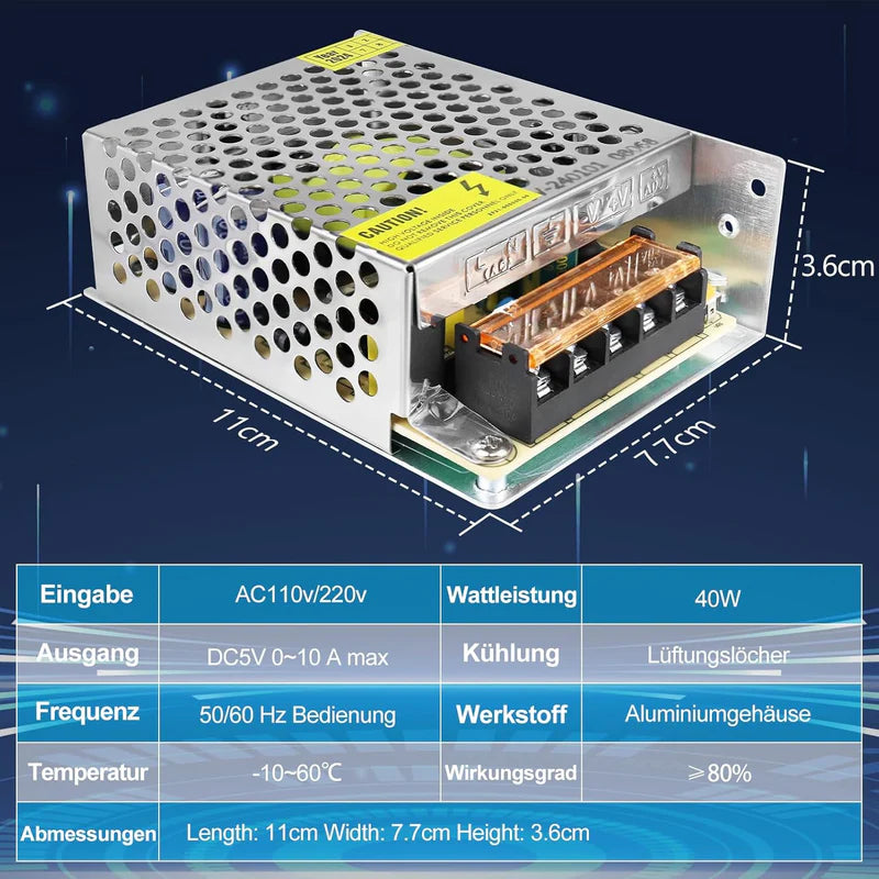 DC 5V 10W–300W Switching Power Supply, AC 110/220V Input, LED Strip Driver Transformer, Industrial Metal Case with Terminals, CE/FCC/RoHS Certified (300W with Cooling Fan)