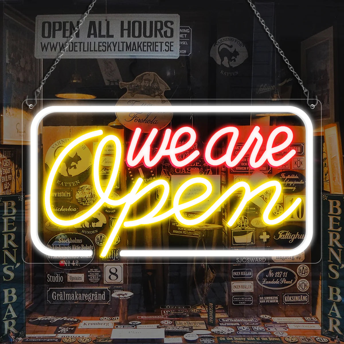 We Are Open Neon Sign – 5 Glow Color Options | 17×9 inch (42×23 cm) | Window Hanging | Plug & Play for Storefronts