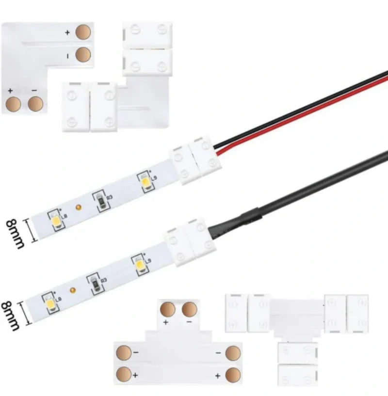 LightingWill 10mm 2Pin LED Strip Connector Transparent Solderless Clips, Crystal LED Light Strip Connector Strip to Wire Strip to Strip DC Adapter for 3528 2835 LED Strip, Local Stock US UK