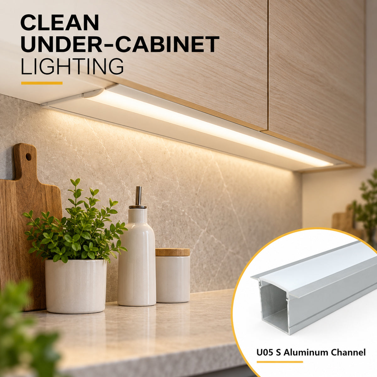 Silber U05 36 x 24 mm U-Form Innenbreite 20 mm LED-Aluminium-Kanalsystem mit Abdeckung, Endkappen und Befestigungsklammern Aluminiumprofil für LED-Lichtstreifen ohne Punktinstallationen