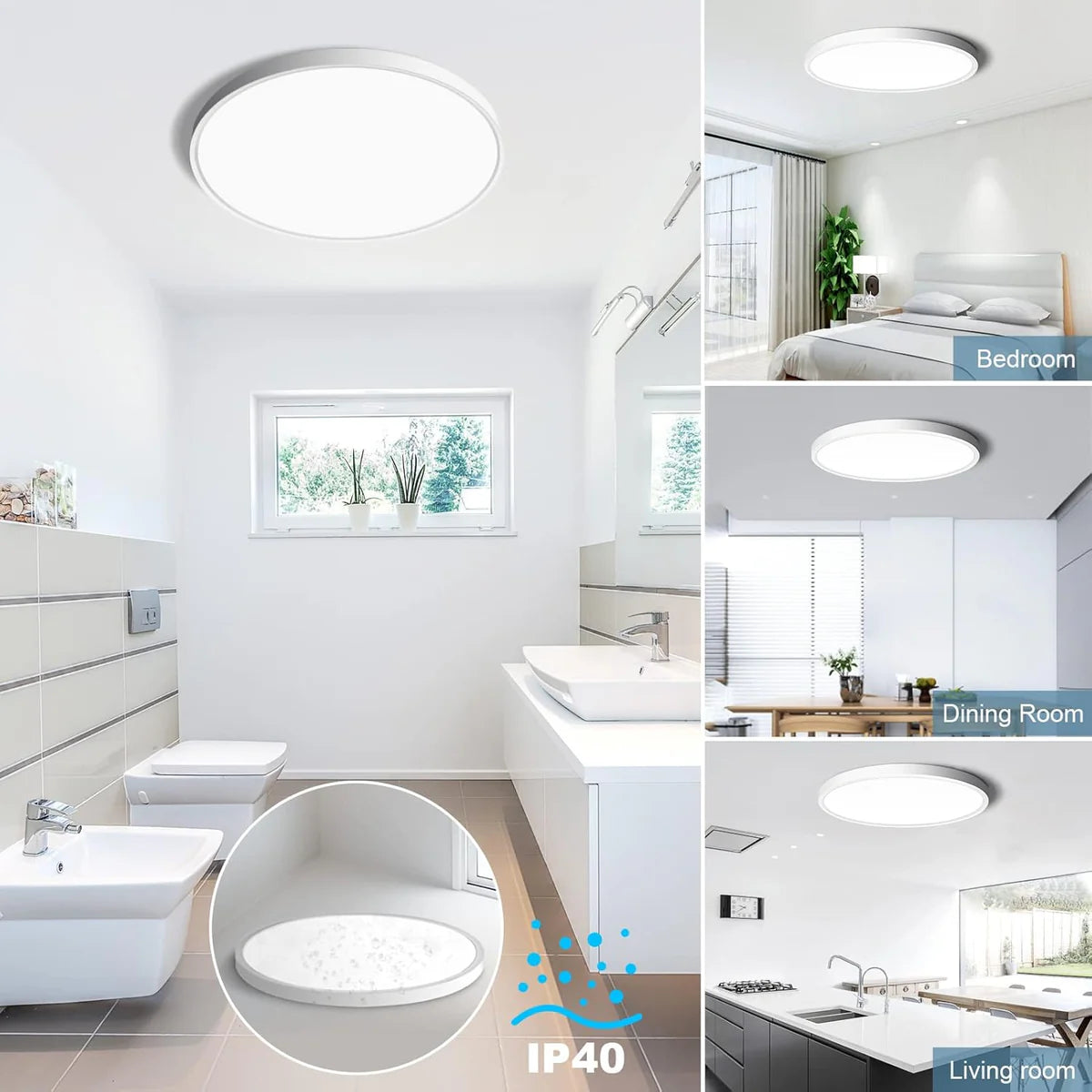 15.7 Inch 32W White /Black /Gold Round Ceiling Light – AC 110–130V | 3000K / 4500K / 5000K / 6500K | Flush Mount Ceiling Light for Modern Home Lighting | 1-Pack – Local Stock (US)