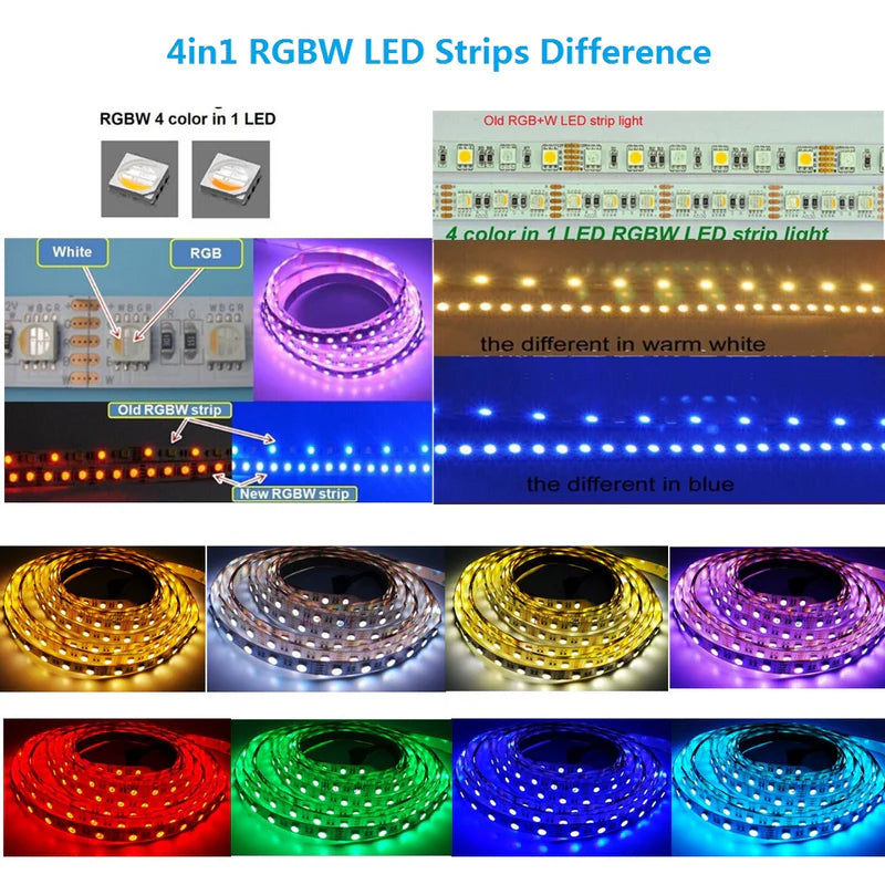 LightingWill DC12V RGBW/RGBWW LED Strip Light, 12mm PCB 4-in-1 SMD5050 60 LEDs/m, Non-Waterproof Flexible LED Tape Light for Mirror Kitchen Cabinet Bedroom, 5m 50m