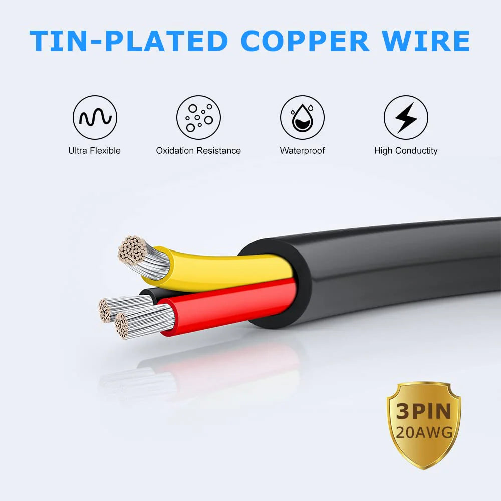20 AWG 2/3/4/5 Conductor Black/White PVC Insulated Copper Cable – Multi-Core Flexible Wire for LED Installation – 10m (33ft)