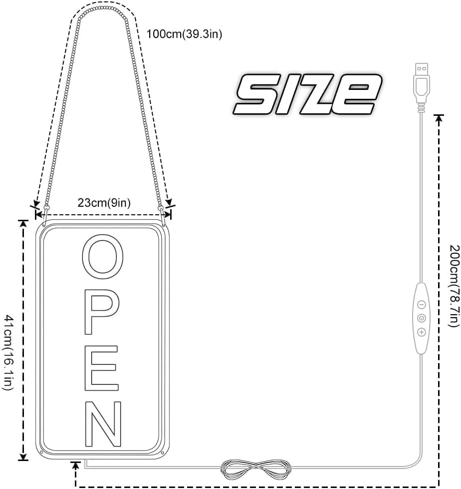 Vertical OPEN Neon Sign – 6 Color Options | USB Powered | 17×9 inch (44×24 cm) | LED Window Hanging Light for Storefronts