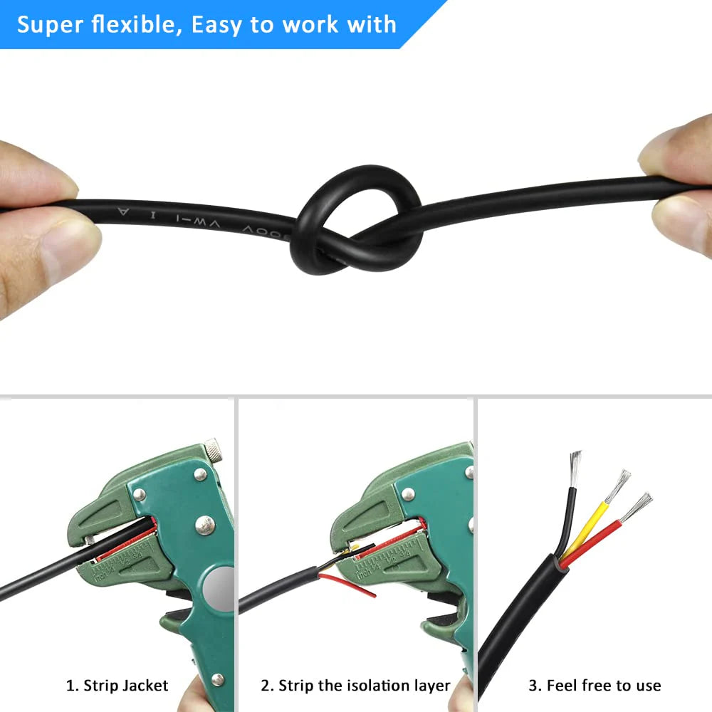 20 AWG 2/3/4/5 Conductor Black/White PVC Insulated Copper Cable – Multi-Core Flexible Wire for LED Installation – 10m (33ft)