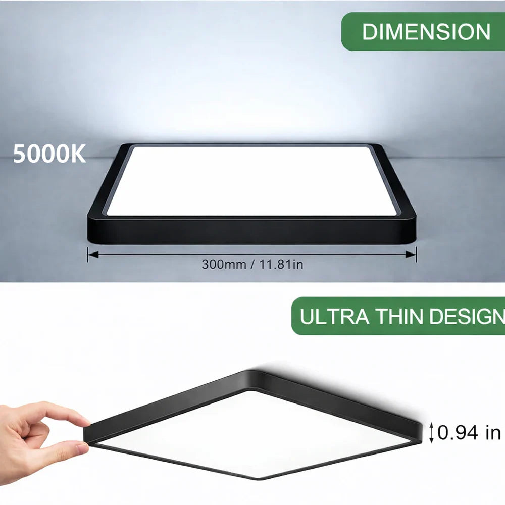 15.7 Inch 18W White / Black Square Ceiling Light – AC 110–130V | 3000K / 4500K / 5000K / 6500K | Flush Mount Ceiling Light for Modern Home Lighting | 1-Pack – Local Stock (US)