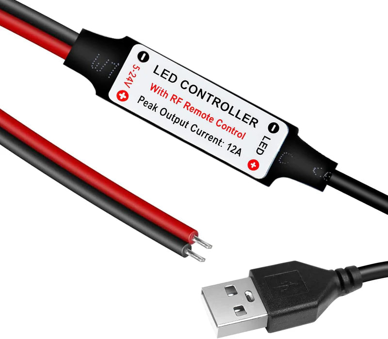 LightingWill LED Strip Controller DC5V-24V RF Remote Dimmer Black Wireless LED Controller for Single Color 5050 3528 LED Strips