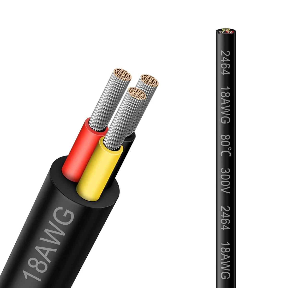 18 AWG 2/3/4/5 Conductor Black/White PVC Insulated Copper Cable – Multi-Core Flexible Wire for LED Installation – 5m (16.5ft)