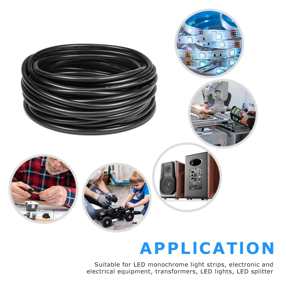 20 AWG 2/3/4/5 Conductor Black/White PVC Insulated Copper Cable – Multi-Core Flexible Wire for LED Installation – 10m (33ft)