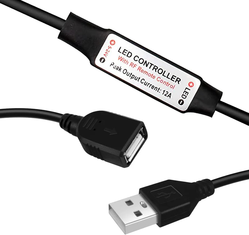 LightingWill LED Strip Controller DC5V-24V RF Remote Dimmer Black Wireless LED Controller for Single Color 5050 3528 LED Strips