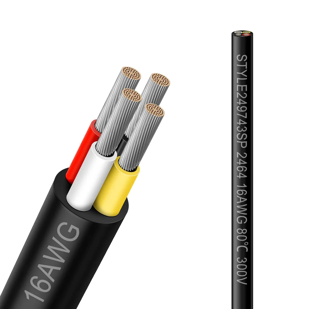 16 AWG 2/3/4/5 Conductor Black/White PVC Insulated Copper Cable – Multi-Core Flexible Wire for LED Installation – 5m (16.5ft)
