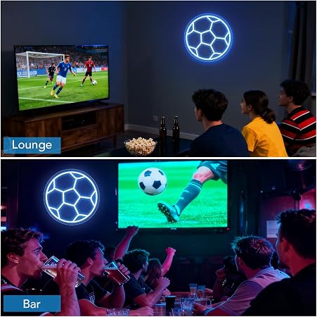 LED Neon Signs – Soccer Ball Silicone Neon Sign – 12×12 Inch | 5V USB Powered Dimmable Ice Blue Glow LED Wall Light | Neon Lamp with Accessories Included | Hanging Sports Decor for Bedroom, Game Room, Bar & Party Spaces