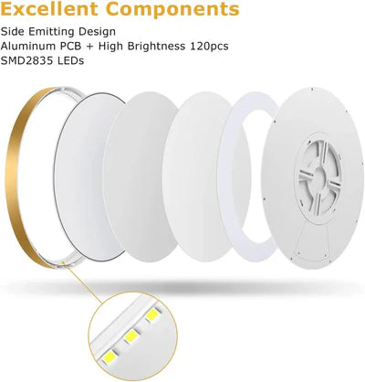 12 Inch 24W White / Gold Round Ceiling Light – AC 110–130V | 3000K / 4500K / 5000K / 6500K | Flush Mount Ceiling Light for Modern Home Lighting | 1-Pack – Local Stock (US)