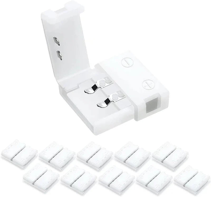 LightingWill LED Strip Connector 10mm 2Pin Solderless Clips, LED Light Strip Connector Strip to Wire Strip to Strip DC Adapter L T Connectors, 10 Pack, Local Stock US UK