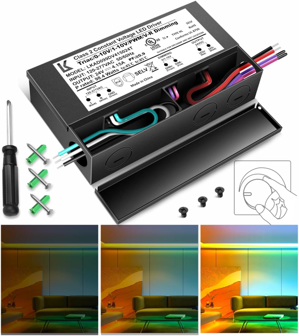 24V 100W Dimmable LED Driver, 5-in-1 Triac/ELV/MLV//0-10V/1-10V/PWM/V-R Dimming AC to DC Power Supply, IP67 Waterproof LED Transformer, UL Listed, Compatible with Lutron & Leviton Dimmer
