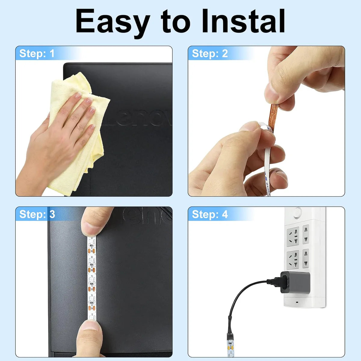 LightingWill 380–400nm SMD3528 UV LED Strip Light – 2.5M (8.2FT), USB Powered, Non-Waterproof (2 Pack)