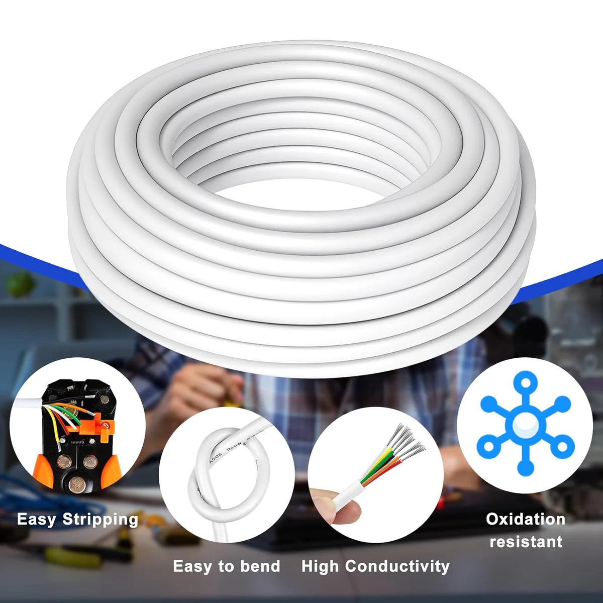 18 AWG 6/7/8 Conductor Black/White PVC Insulated Copper Cable – Multi-Core Control Cable Flexible Wire for LED & Electrical Systems – 5m (16.5ft)