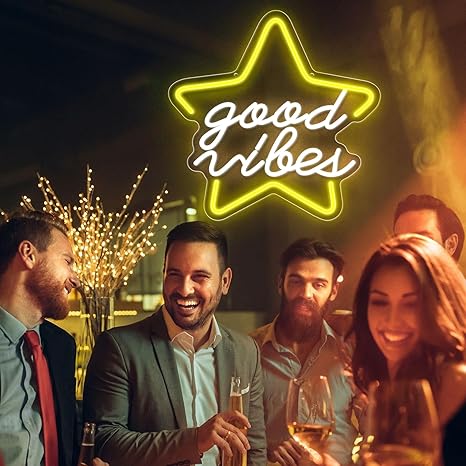 Star Good Vibes Neon Sign for Game Room Decor, 15.7*15.7'' Light Up Neon Lights Powered by USB with ON/OFF Switch, Man Cave, Kids Room,Super Star Gaming Wall Decor Gamer Gifts for Boys, Kid, Monther's Day(White)