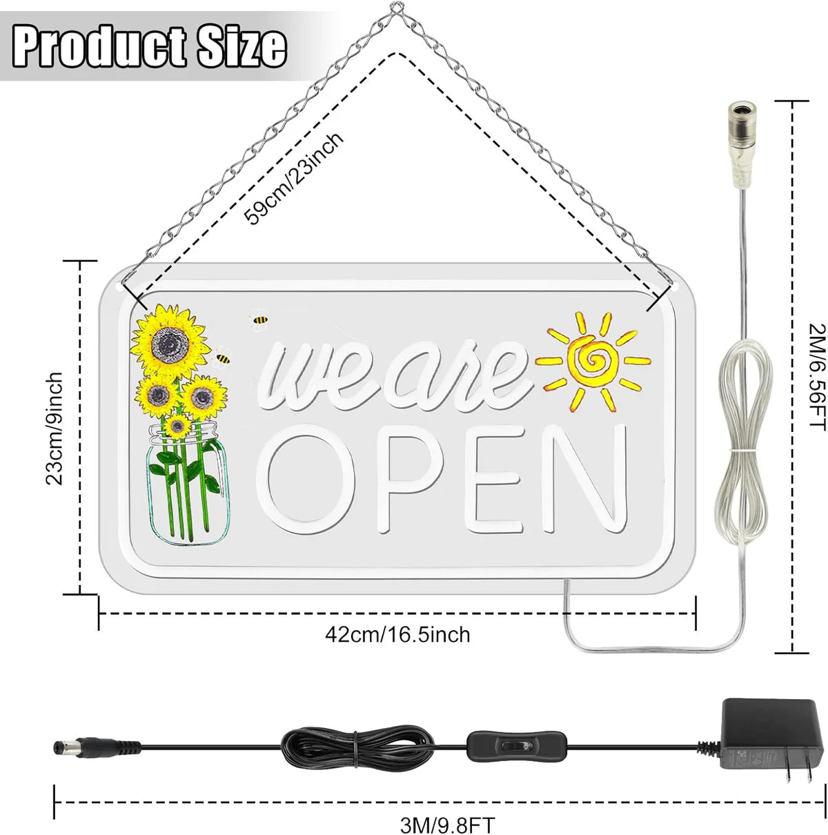 We Are Open Vertical Neon Sign – 17×9 / 23×12 inch | Warm White & White Glow | Window Hanging | Plug & Play for Storefronts