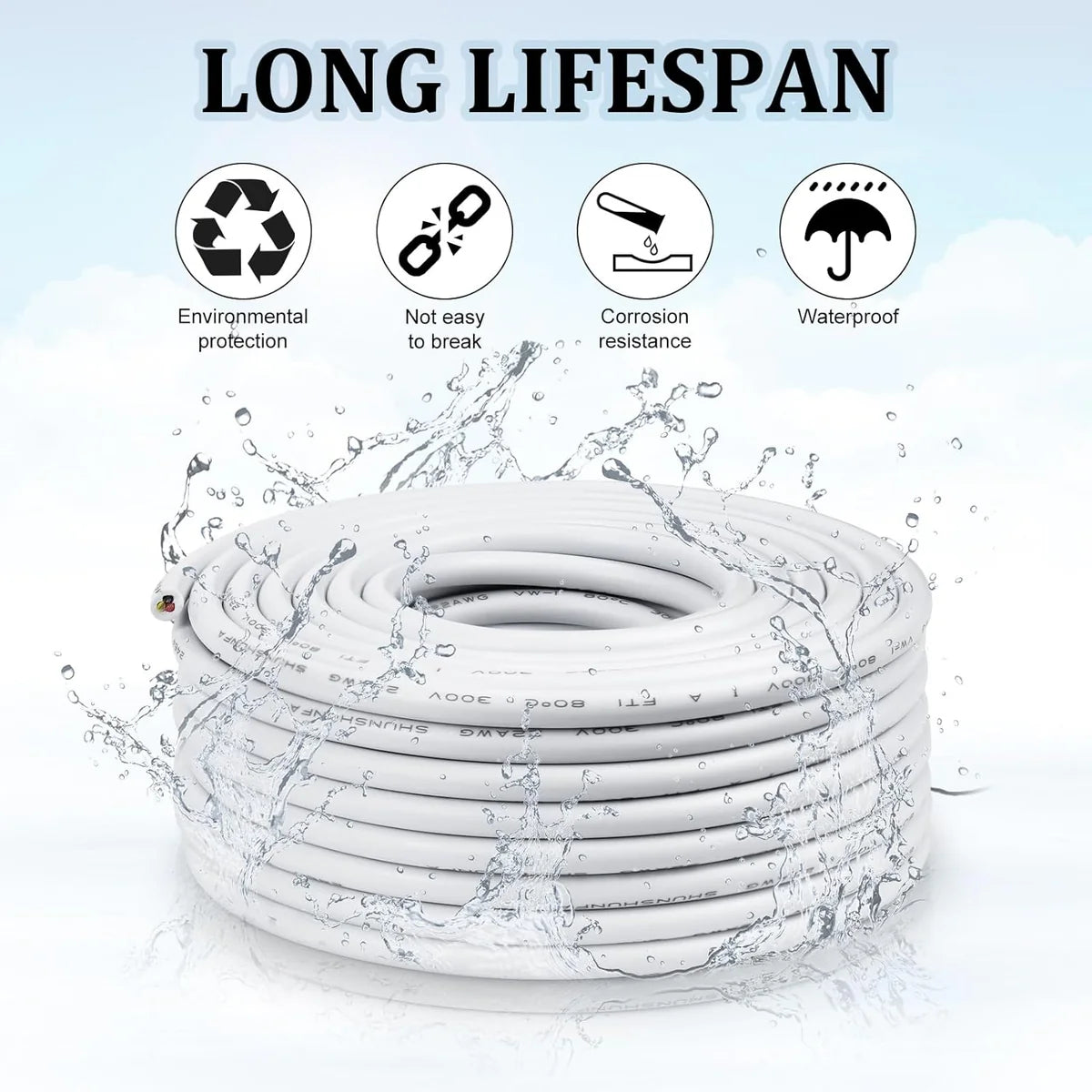 22 AWG 2/3/4/5 Conductor Black/White PVC Insulated Copper Cable – Multi-Core Flexible Wire for LED Installation – 5m (16.5ft)