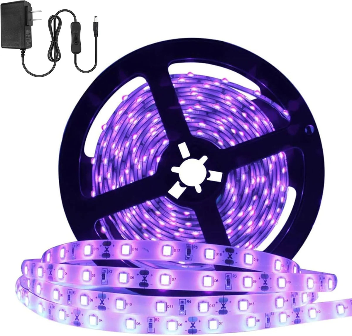 LightingWill 395–405nm SMD2835 UV LED Strip Light – 60 LEDs/m, 5M (16.4FT), Non-Waterproof/IP65