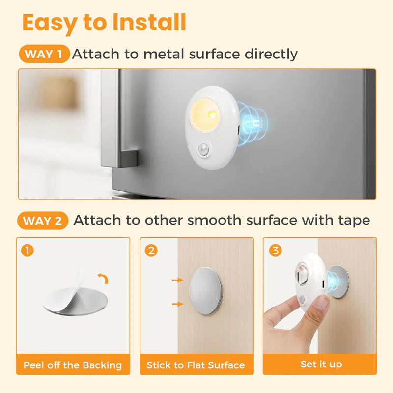 LightingWill Rechargeable Pebble LED Closet Light 4/6 Pack 1 LED, 3 Color Modes 3000K / 4000K / 6000K Motion Sensor Dimmable Cabinet Light, Tap Switch, White Finish, Magnetic Mounting