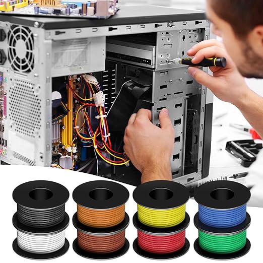 18 AWG Stranded Wire Spool, 25ft Each 8 Colors 18 Gauge Silicone Electrical Wire, Tinned Copper Wire, Flexible Silicone Hook up Wire Kit, Hookup Wire Kit for Automotive & DIY