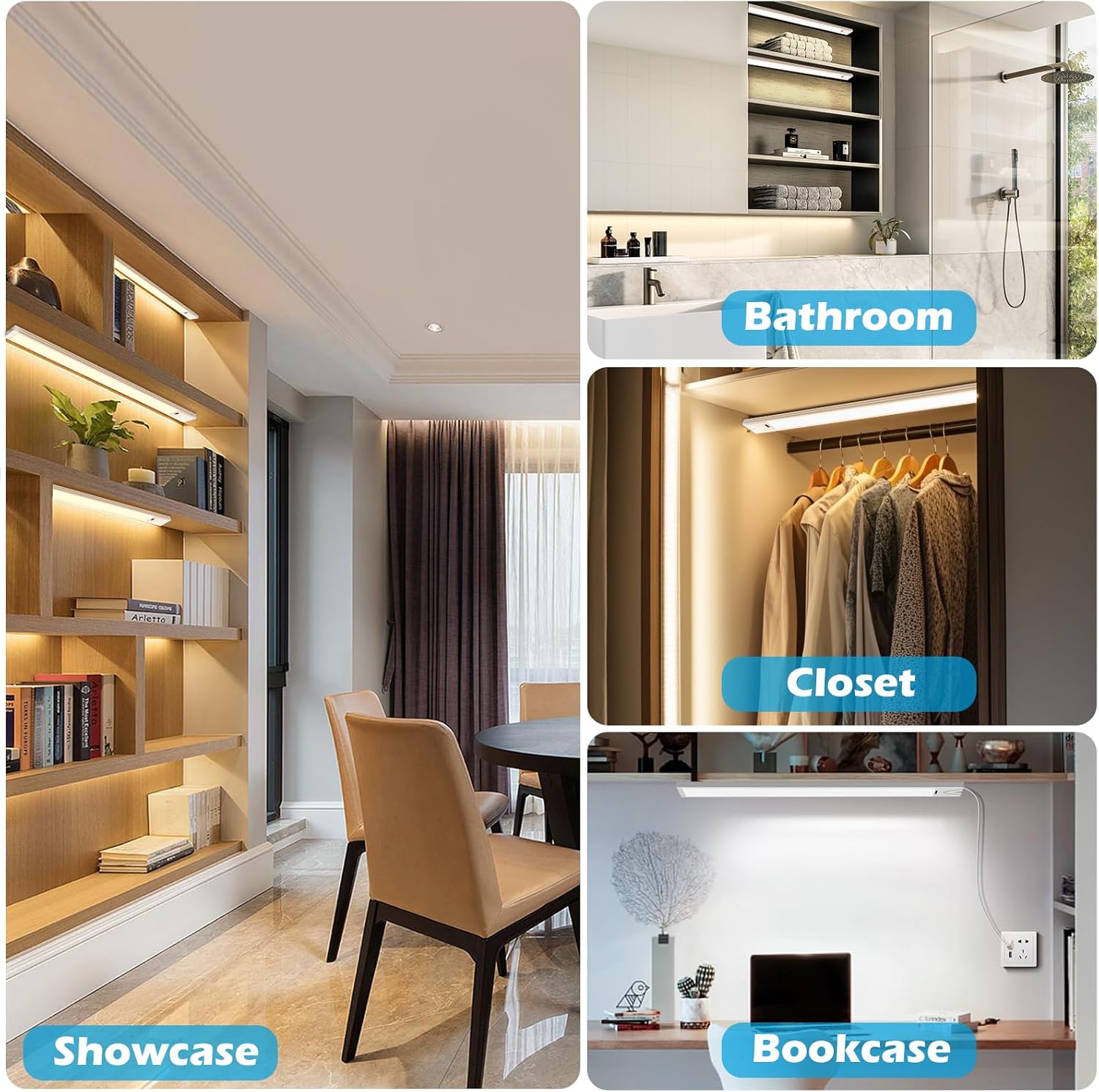 21 Inch Motion Sensor Under Cabinet Lighting, 3CCT Under Cabinet Lights Plug in, Dimmable Closet Lights with Hand Wave, Under Counter Fixtures for Kitchen(1 Pack)